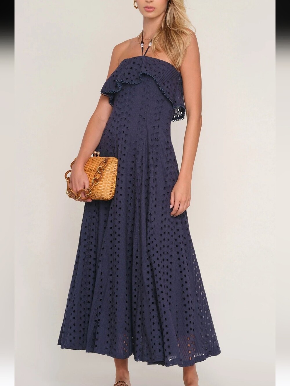 Heartloom women’s Navy Strapless Eyelet Maxi Dress size XL new with tags